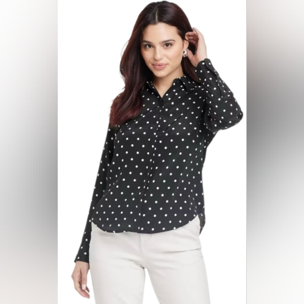 Womens A New Day Polka Dot Button-down Long Sleeve Blouse Size Small BNWT